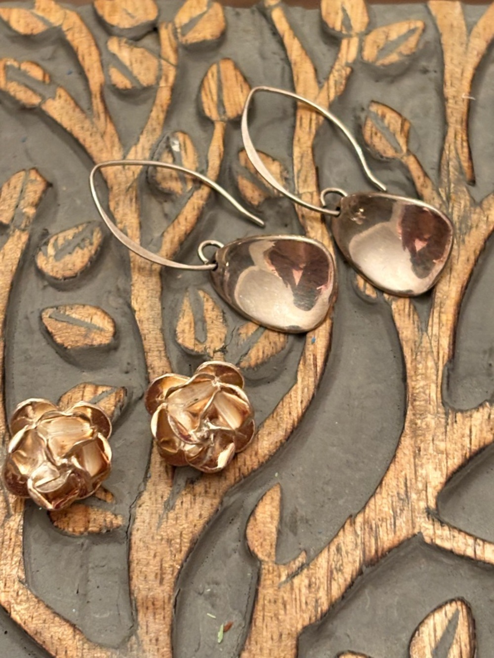 2 Pairs of Genuine 925 Sterling Silver Earrings Rose Bud Studs Modernist Design